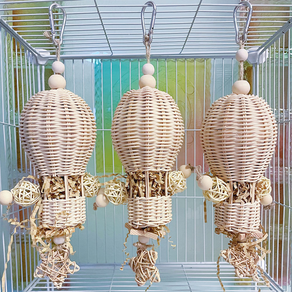 Parrot Bird Toys Rattan Raffia Shredded Paper Chewing Hot Air Balloon Takraw Ball Teething Boredom Relief Swing