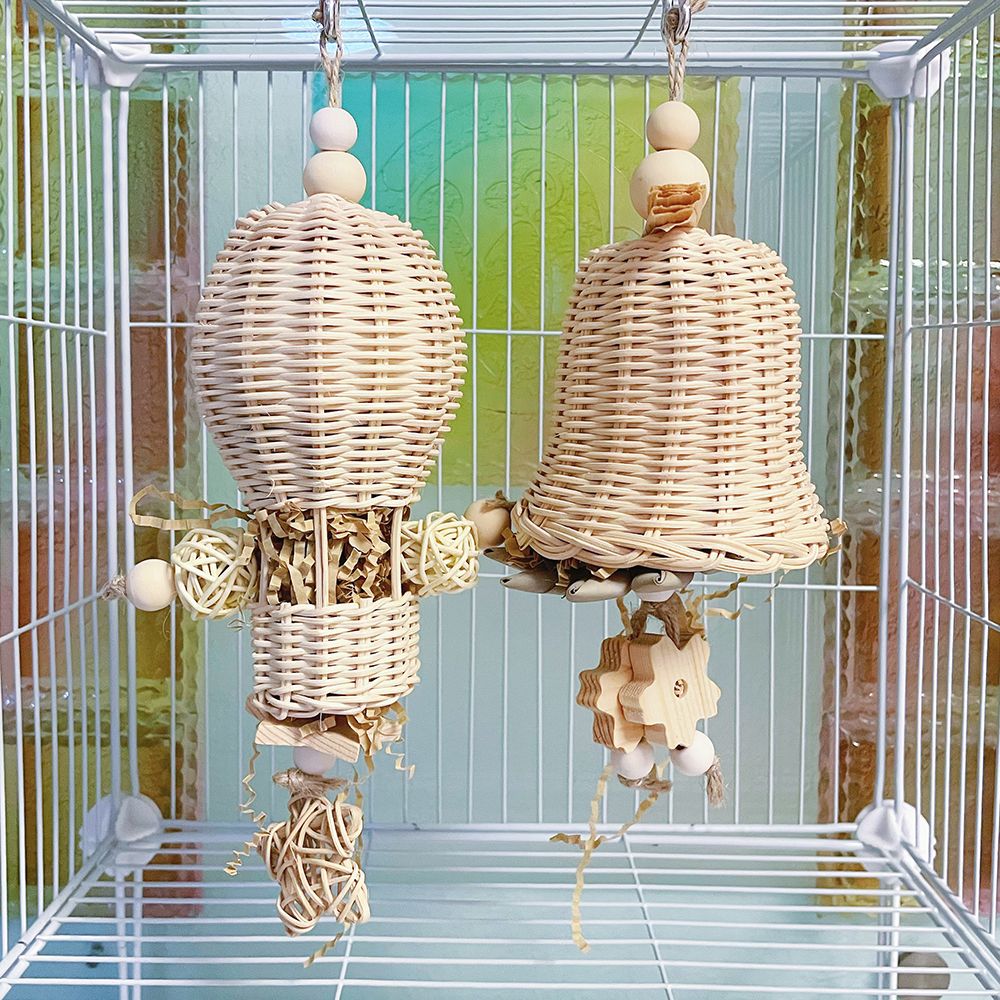 Parrot Bird Toys Rattan Raffia Shredded Paper Chewing Hot Air Balloon Takraw Ball Teething Boredom Relief Swing