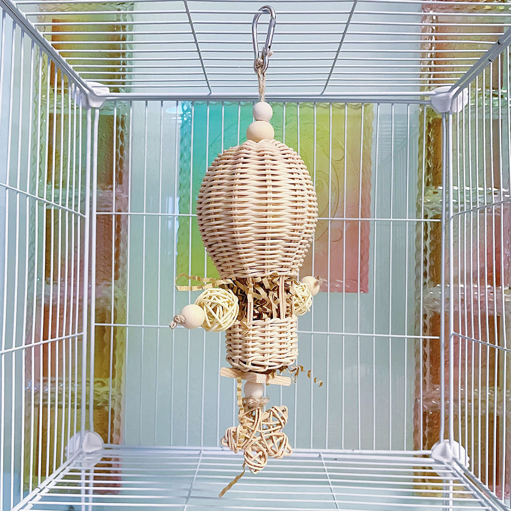 Parrot Bird Toys Rattan Raffia Shredded Paper Chewing Hot Air Balloon Takraw Ball Teething Boredom Relief Swing