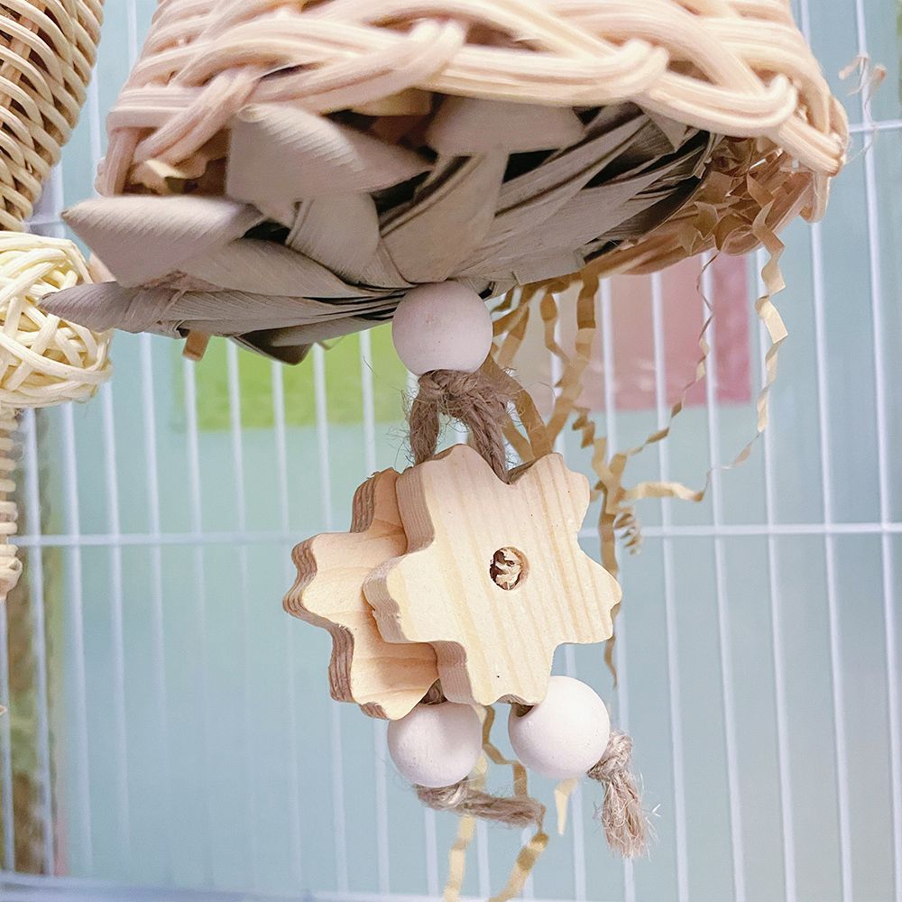 Parrot Bird Toys Rattan Raffia Shredded Paper Chewing Hot Air Balloon Takraw Ball Teething Boredom Relief Swing