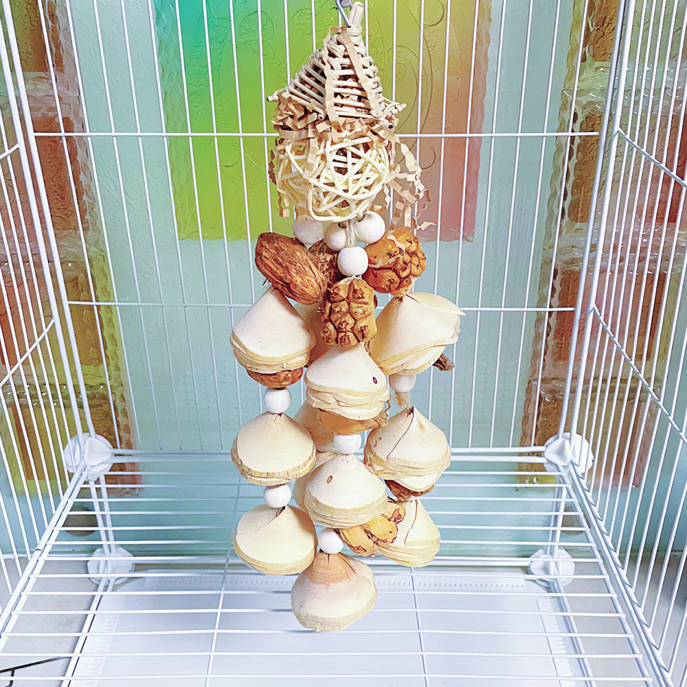 Parrot Bird Toys Wood Chip Flower Chewing String Natural Fruit Rattan Shredded Paper Chewing Relieve Boredom Birdcage Supplies