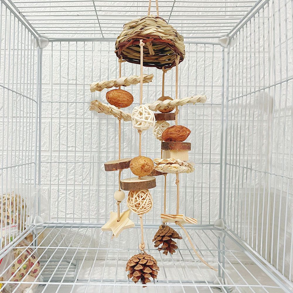 Parrot Chew Toys Natural Fruit Hanging String Corn Husk Chewing Toy Bird Supplies Cage Pendant