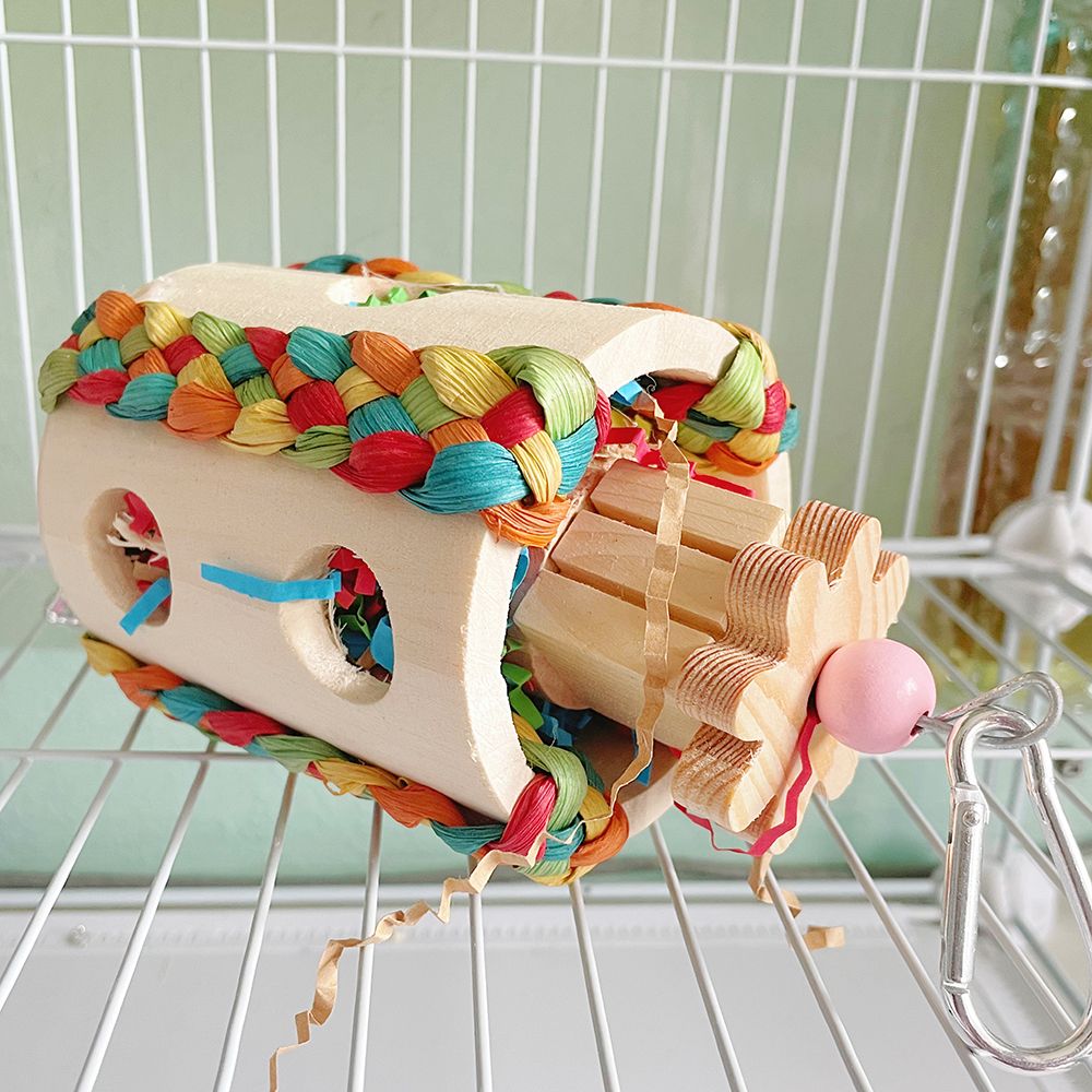 Parrot Bird Toy Wooden Chew String Paper Thread Tearing Tube Straw Molar Barrel Foraging Toy Bird Cage Accessories