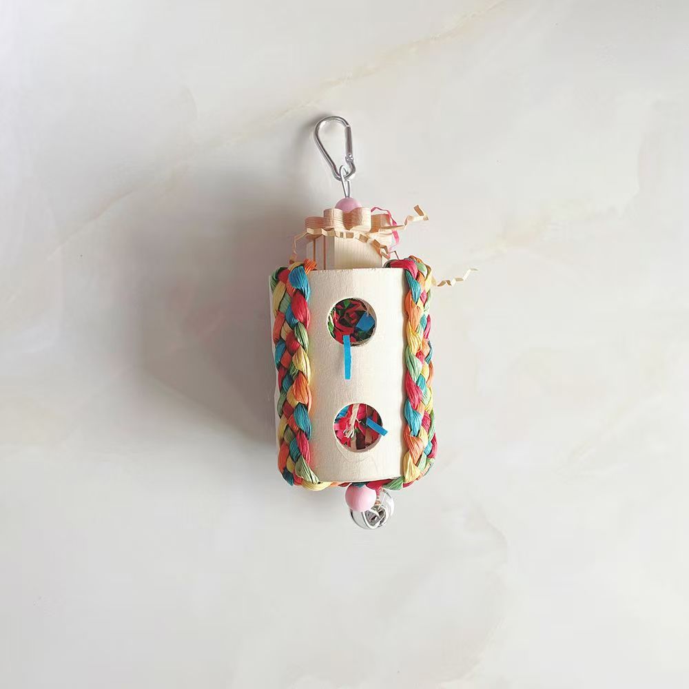 Parrot Bird Toy Wooden Chew String Paper Thread Tearing Tube Straw Molar Barrel Foraging Toy Bird Cage Accessories