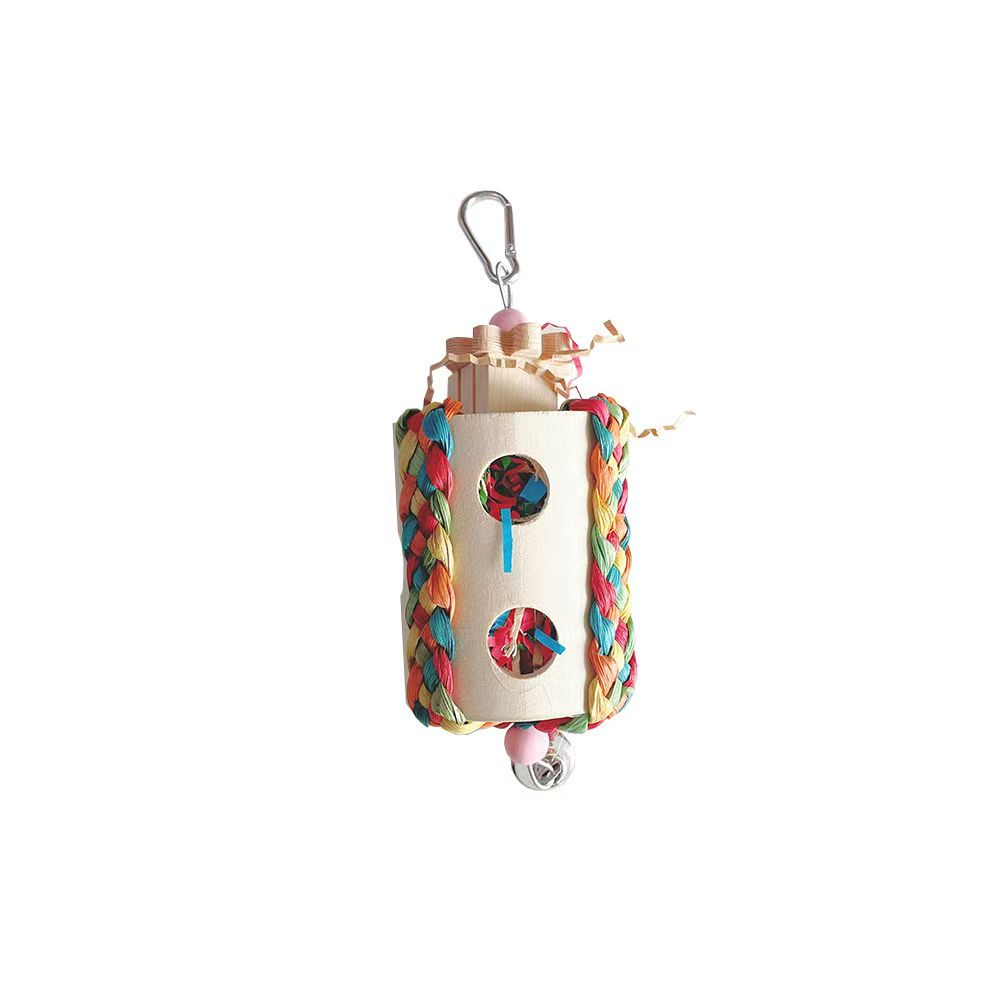 Parrot Bird Toy Wooden Chew String Paper Thread Tearing Tube Straw Molar Barrel Foraging Toy Bird Cage Accessories