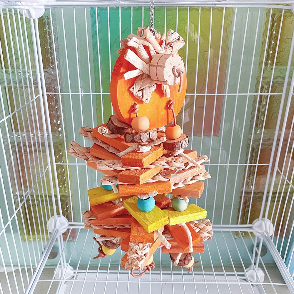 Parrot Chew Toys Wooden Chew String Corn Husk Teething Toys Cockatiel Tiger Skin Straw Bird Cage Small Pet Supplies