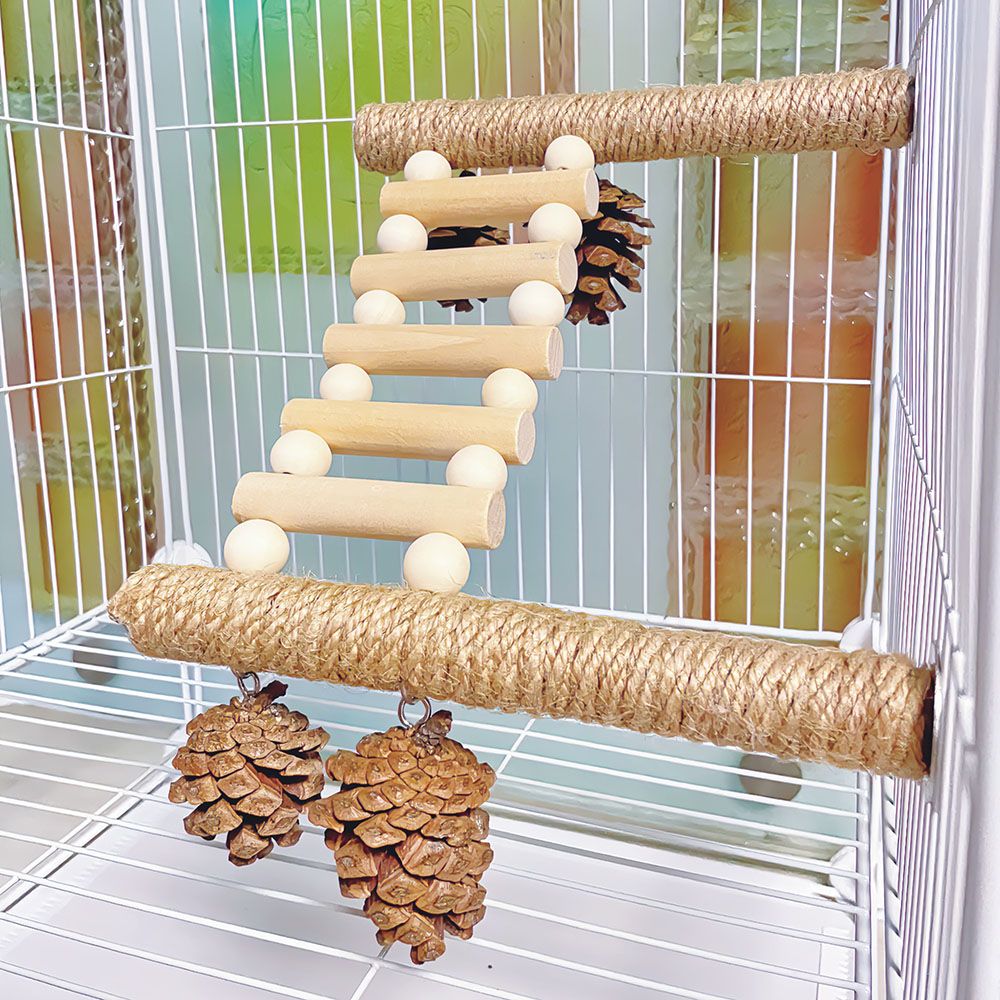 Parrot Chewing Pine Cone Hanging String Climbing Ladder Stand Hemp Rope Stand Pole Sugar Glider Bird Cage Stand Ladder Accessories