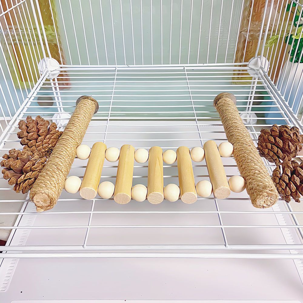 Parrot Chewing Pine Cone Hanging String Climbing Ladder Stand Hemp Rope Stand Pole Sugar Glider Bird Cage Stand Ladder Accessories