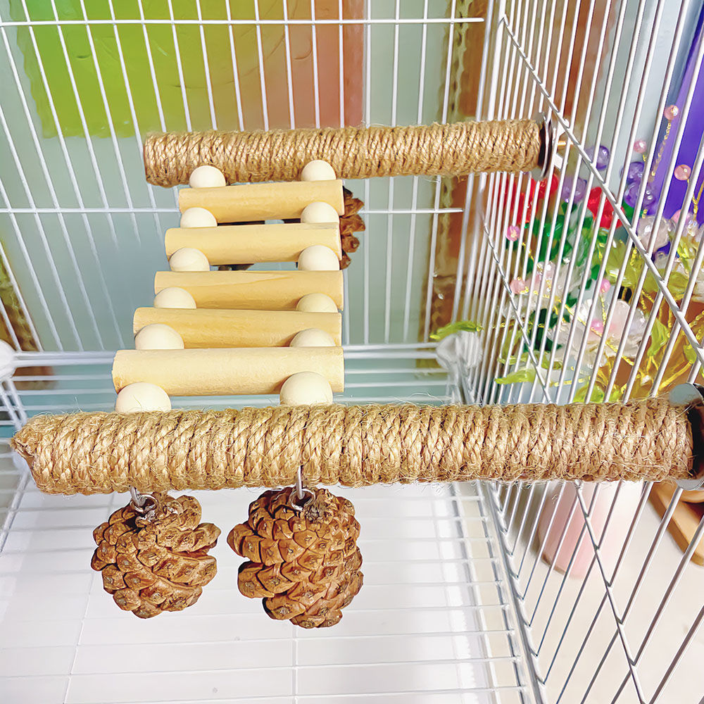 Parrot Chewing Pine Cone Hanging String Climbing Ladder Stand Hemp Rope Stand Pole Sugar Glider Bird Cage Stand Ladder Accessories