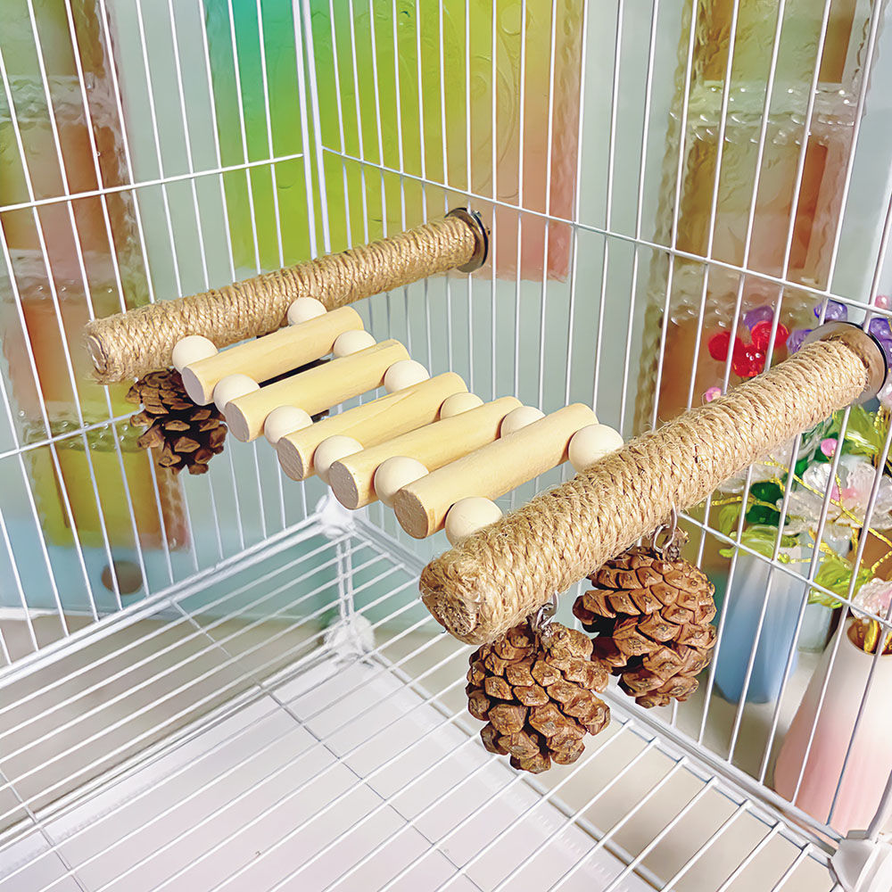 Parrot Chewing Pine Cone Hanging String Climbing Ladder Stand Hemp Rope Stand Pole Sugar Glider Bird Cage Stand Ladder Accessories