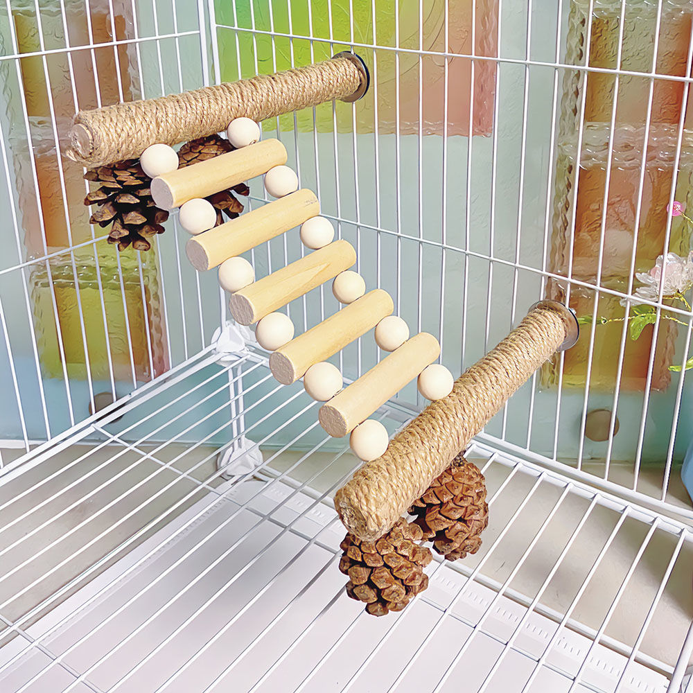 Parrot Chewing Pine Cone Hanging String Climbing Ladder Stand Hemp Rope Stand Pole Sugar Glider Bird Cage Stand Ladder Accessories